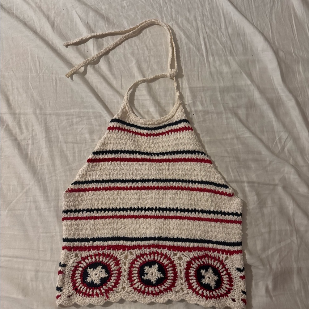 Hollister RW&B Crochet Halter Top